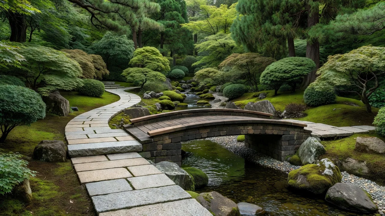 石畳の小径と粘土橋