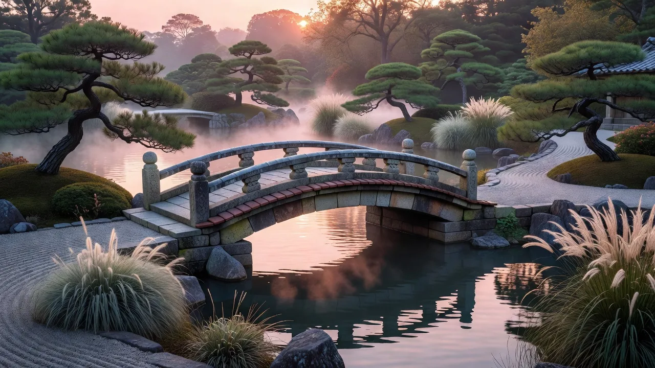 朝日に照らされる曲線美の粘土橋