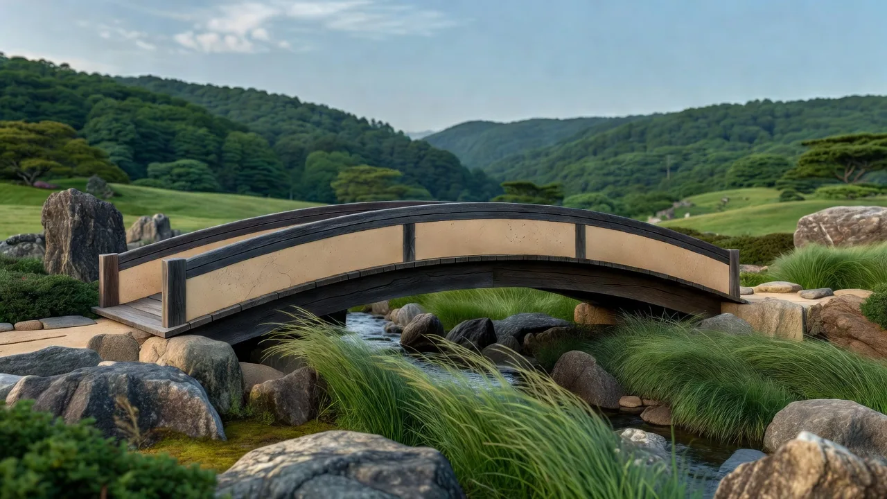 広がる景観と木と粘土の橋